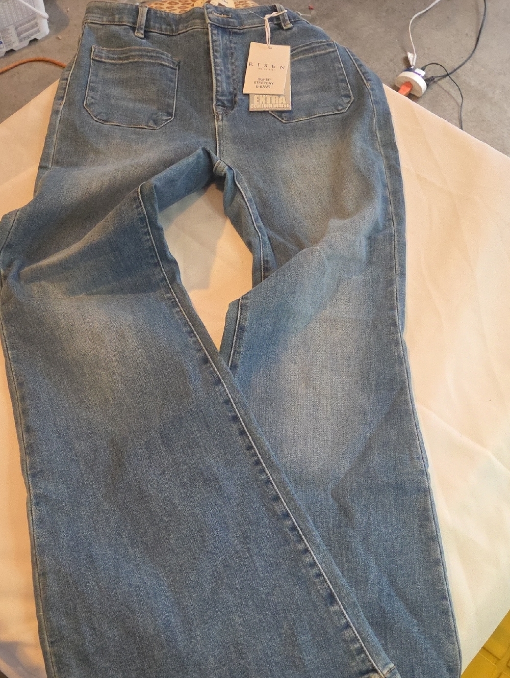 Risen Light Blue High-Rise Flare Jeans